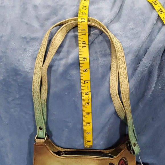 Anuschka nwt handpainted leather butterfly double strap zip around shoulder bag - Picture 5 of 10